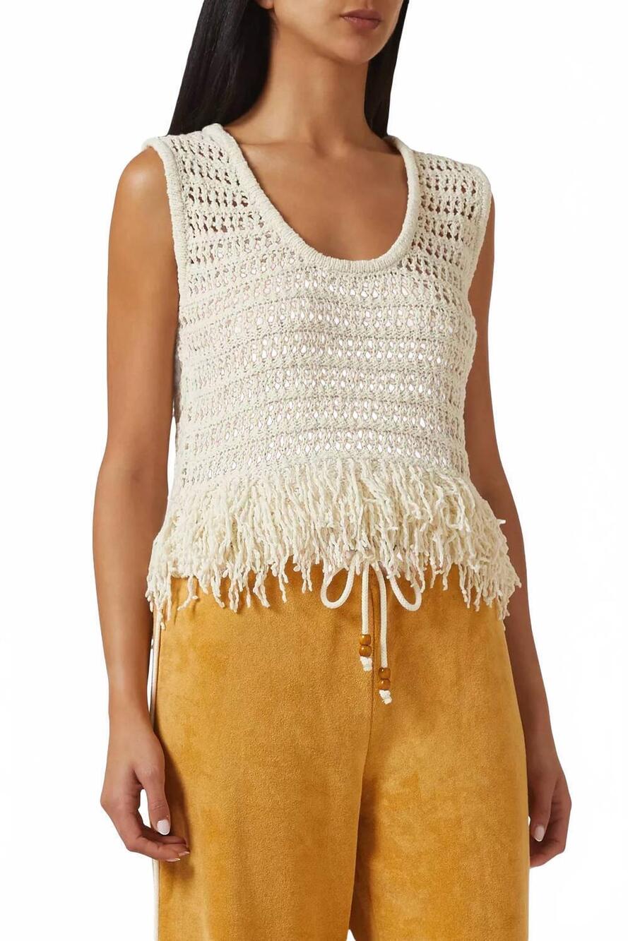 NEW THE UPSIDE kamali knit fringe top in cream